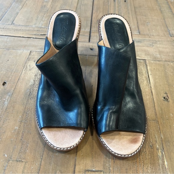 Madewell Finch Mule Sandal Women’s 9 Black Leather Open Toe High Heel - Picture 3 of 12